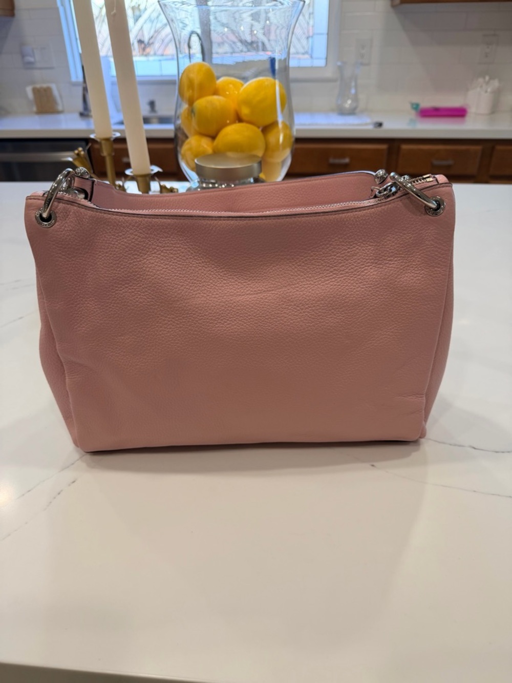 Coach Pink Pebbled Leather Shoulder Bag with Chain-Detail Strap - Picture 2 of 4
